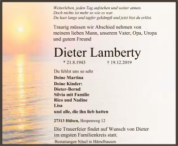 Traueranzeige von Dieter Lamberty von SYK