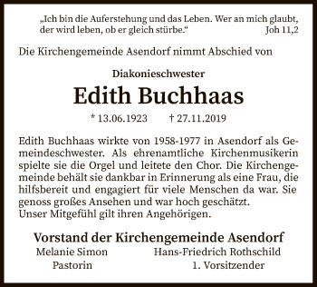 Traueranzeige von Edith Buchhaas von SYK