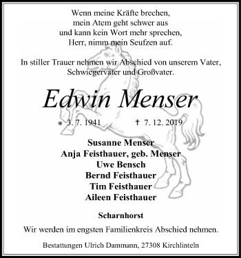 Traueranzeige von Edwin Menser von SYK