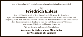 Traueranzeige von Friedrich Ehlers von SYK