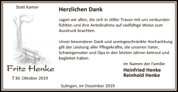 Traueranzeige von Fritz Henke von SYK