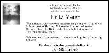 Traueranzeige von Fritz Meier von SYK