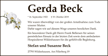 Traueranzeige von Gerda Beck von SYK