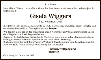 Traueranzeige von Gisela Wiggers von SYK