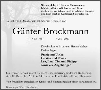 Traueranzeige von Günter Brockmann von SYK