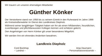 Traueranzeige von Günther Könker von SYK