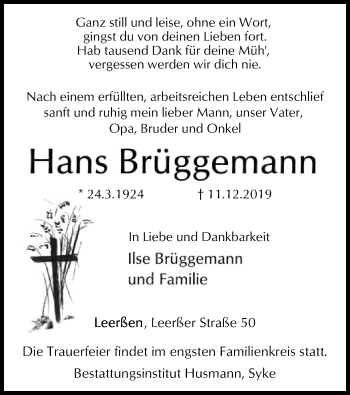 Traueranzeige von Hans Brüggemann von SYK