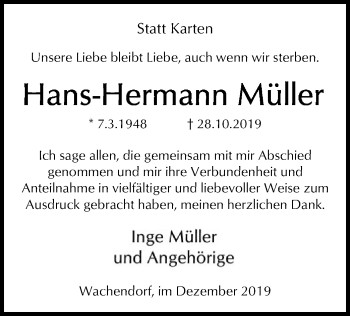 Traueranzeige von Hans-Hermann Müller von SYK