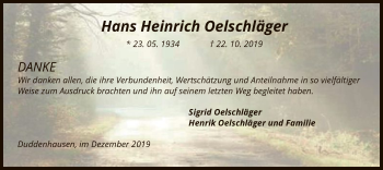 Traueranzeige von Hans Heinrich Oelschläger von SYK