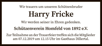 Traueranzeige von Harry Fricke von SYK