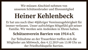 Traueranzeige von Heiner Kehlenbeck von SYK