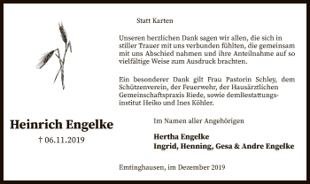 Traueranzeige von Heinrich Engelke von SYK