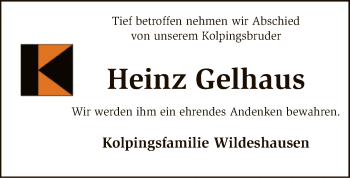 Traueranzeige von Heinz Gelhaus von SYK
