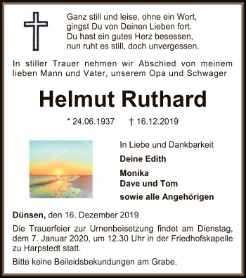 Traueranzeige von Helmut Ruthard von SYK