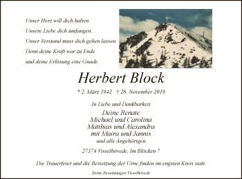 Traueranzeige von Herbert Block von SYK