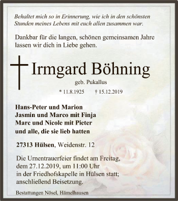 Traueranzeige von Irmgard Böhning von SYK