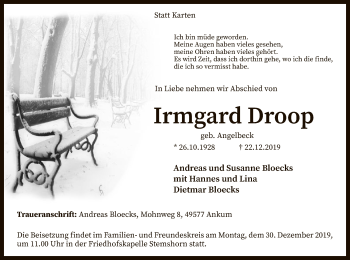 Traueranzeige von Irmgard Droop von SYK