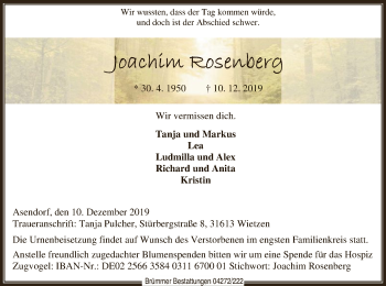 Traueranzeige von Joachim Rosenberg von SYK