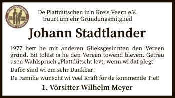 Traueranzeige von Johann Stadtlander von SYK