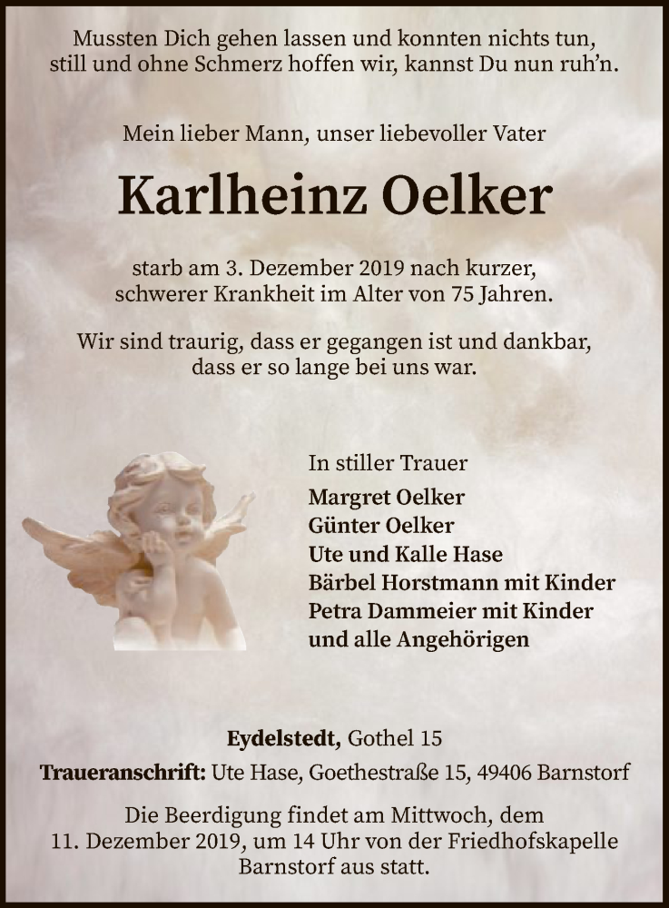  Traueranzeige für Karlheinz Oelker vom 07.12.2019 aus SYK