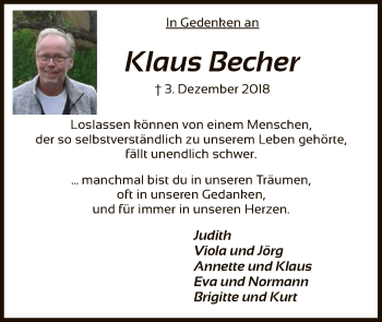 Traueranzeige von Klaus Becher von SYK