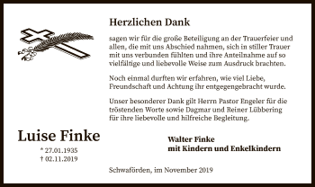 Traueranzeige von Luise Finke von SYK