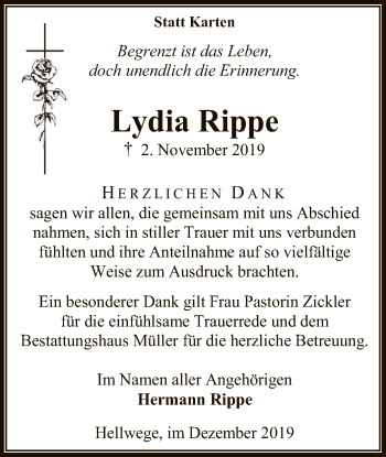 Traueranzeige von Lydia Rippe von SYK