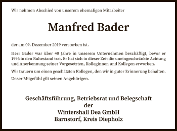 Traueranzeige von Manfred Bader von SYK
