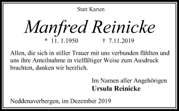 Traueranzeige von Manfred Reinicke von SYK