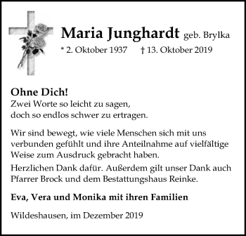 Traueranzeige von Maria Junghardt von SYK