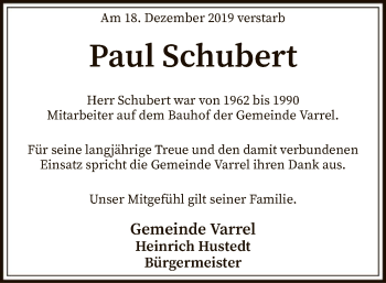 Traueranzeige von Paul Schubert von SYK