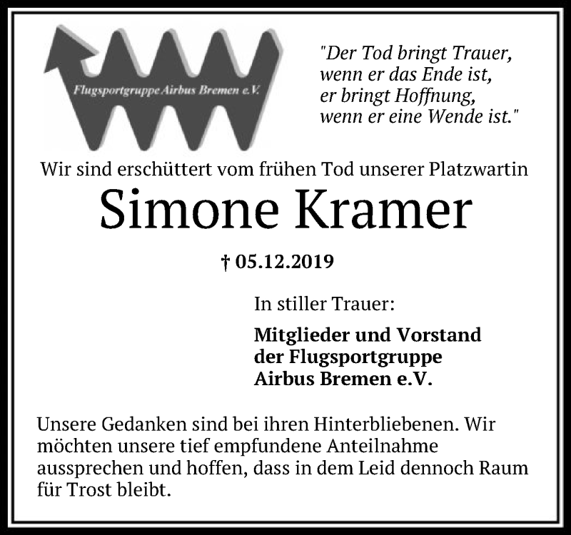  Traueranzeige für Simone Kramer vom 12.12.2019 aus SYK