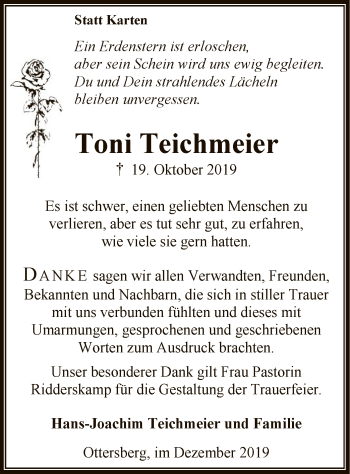 Traueranzeige von Toni Teichmeier von SYK