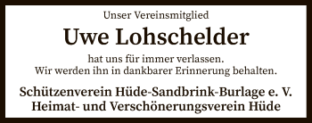 Traueranzeige von Uwe Lohschelder von SYK