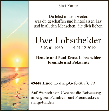 Traueranzeige von Uwe Lohschelder von SYK