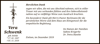 Traueranzeige von Vera Schwenk von SYK