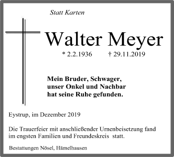 Traueranzeige von Walter Meyer von SYK