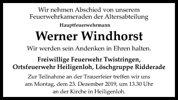 Traueranzeige von Werner Windhorst von SYK