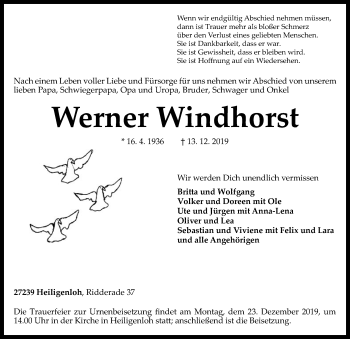 Traueranzeige von Werner Windhorst von SYK