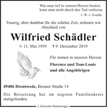 Traueranzeige von Wilfried Schädler von SYK