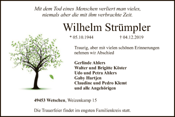 Traueranzeige von Wilhelm Strümpler von SYK