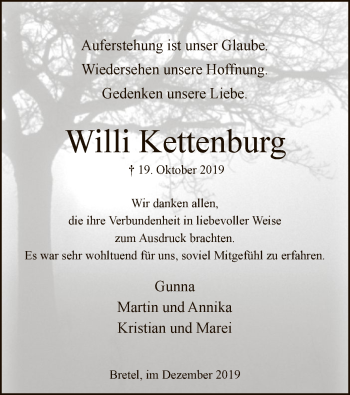 Traueranzeige von Willi Kettenburg von SYK