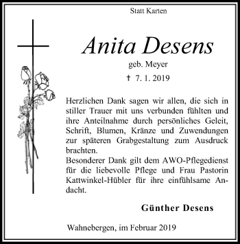 Traueranzeige von Anita Desens von SYK