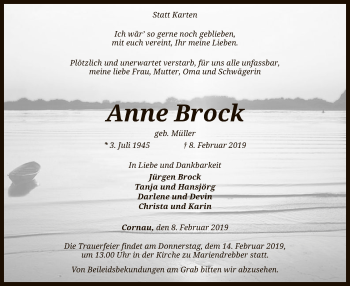 Traueranzeige von Anne Brock von SYK