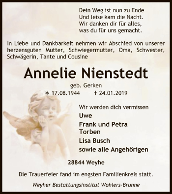 Traueranzeige von Annelie Nienstedt von SYK