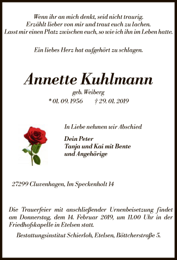 Traueranzeige von Annette Kuhlmann von SYK