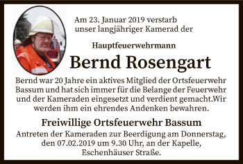 Traueranzeige von Bernd Rosengart von SYK