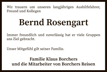 Traueranzeige von Bernd Rosengart von SYK