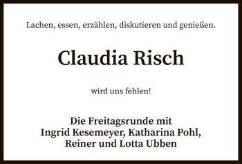 Traueranzeige von Claudia Risch von SYK