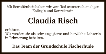 Traueranzeige von Claudia Risch von SYK